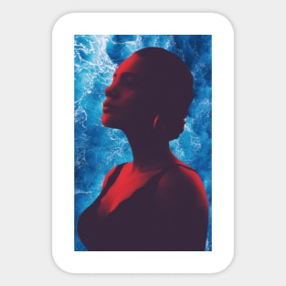 a red silhouette of a proud woman in the ocean Sticker